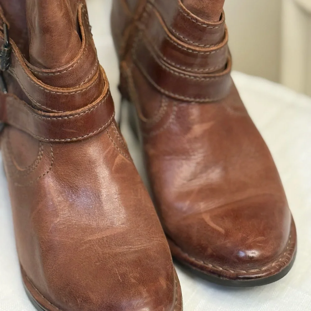 Gorgeous Lux Cognac Leather Bussola Brown Ankle Boots Size 38 (US 7) - Picture 7 of 16